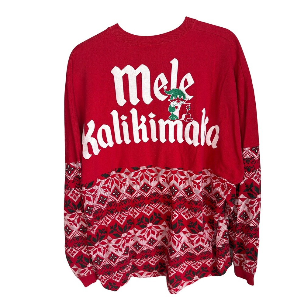 Spirit Jersey Mele Kalikimaka Christmas Gnome Fair Isle Red Long Sleeve Shirt L